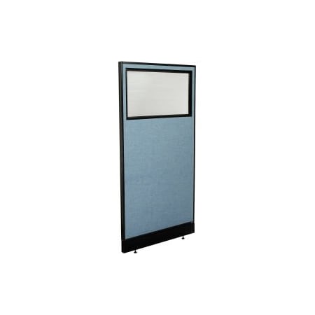 Interion    Office Partition Panel With Partial Window   Pass-Thru Cable, 36-1/4W X 76H, Blue